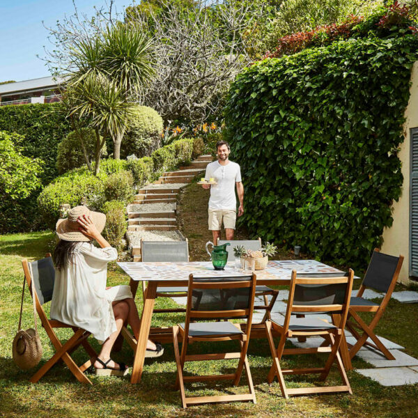 Ensemble jardin salon de jardin Charly Table en verre Effet ceramique Bocarnea