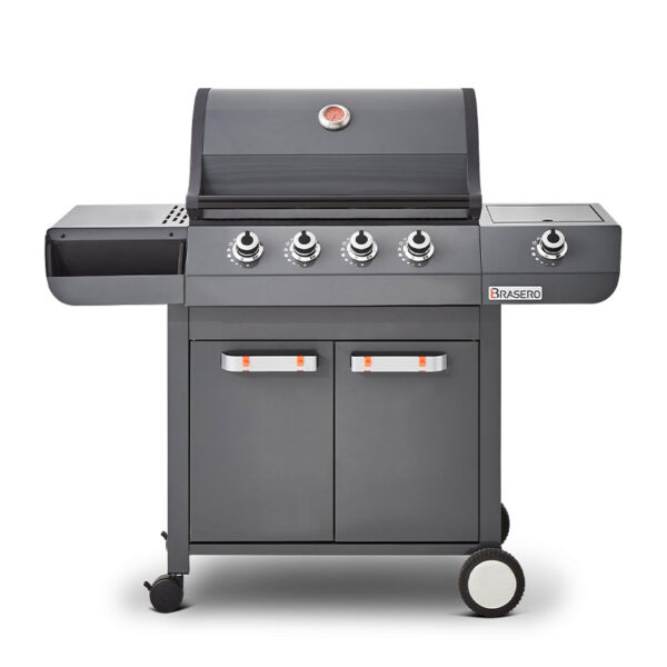 Barbecue Emma Gun Metal 4 feux 1 bruleur latéral Equipements cuisine multi-cuisson accessoires Brasero