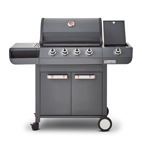 Barbecue Emma Gun Metal 4 feux 1 bruleur latéral Equipements cuisine multi-cuisson accessoires Brasero