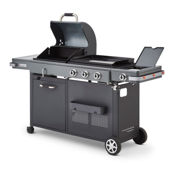 Barbecue Bi Energy Gun Metal Plancha gaz Barbecue charbon Bruleur lateral 3 modes cuisson Brasero