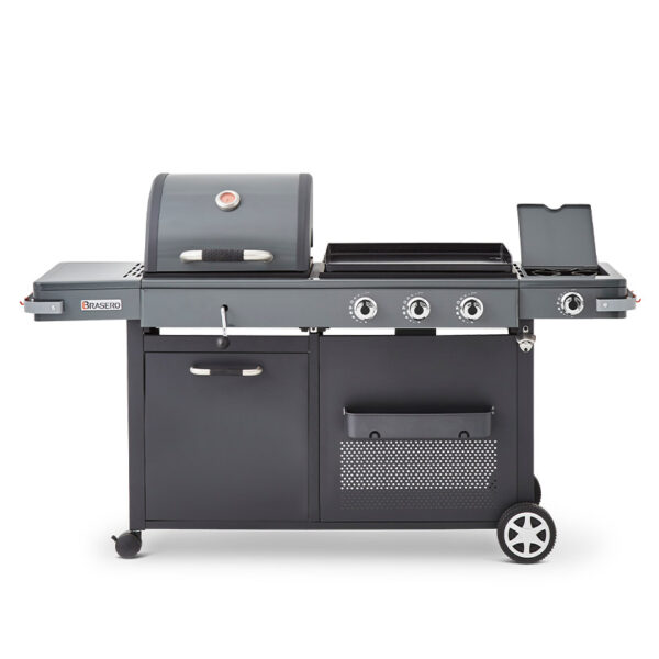 Barbecue Bi Energy Gun Metal Plancha gaz Barbecue charbon Bruleur lateral 3 modes cuisson Brasero