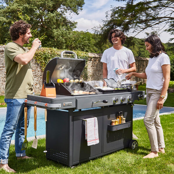 Barbecue Bi Energy Gun Metal Plancha gaz Barbecue charbon Bruleur lateral 3 modes cuisson Brasero