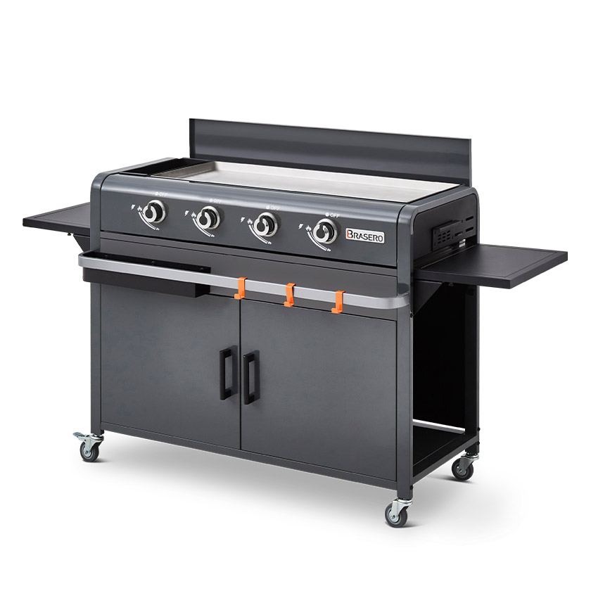 Plancha gaz Lola 4 feux Gun Metal Chariot Equipe Brasero