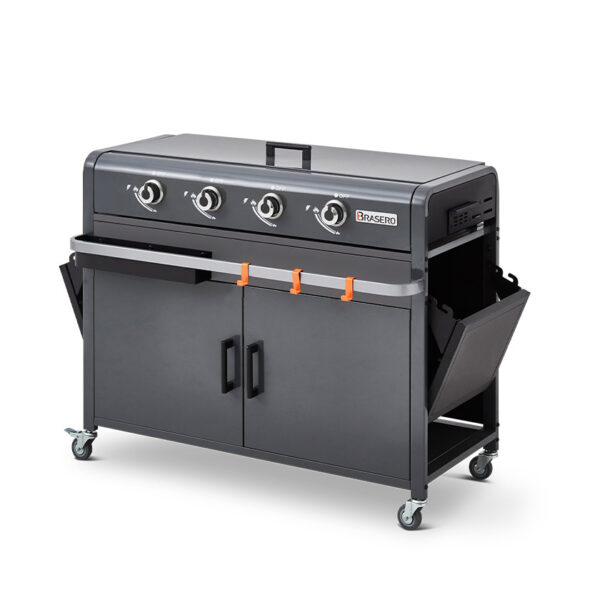 Plancha gaz Lola 4 feux Gun Metal Chariot Equipe Brasero