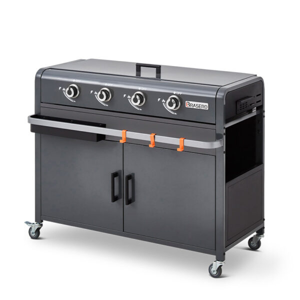 Plancha gaz Lola 4 feux Gun Metal Chariot Equipe Brasero