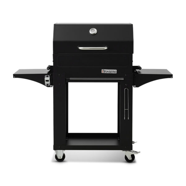 Barbecue bois charbon Almeria surface de cuisson grill et plancha barbecue charbon bois tablettes laterales chariot tablette inferieure Brasero