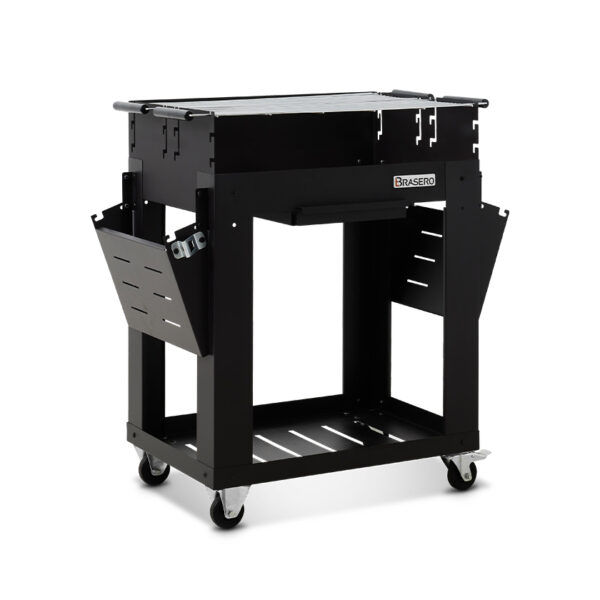 Barbecue Charbon Bois Brasero Barbecue Gerone Grande surface de cuisson Sur chariot tablette inferieure Brasero