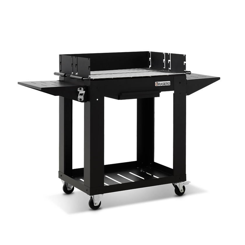 Barbecue Charbon Bois Brasero Barbecue Gerone Grande surface de cuisson Sur chariot tablette inferieure Brasero