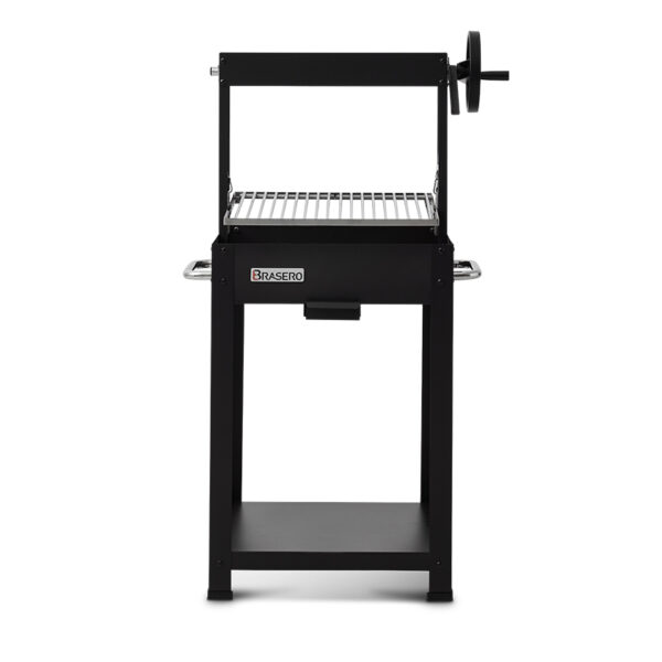 Barbecue charbon et bois Arona Barbecue Brasero Grille hauteur ajustable Manivelle Sur chariot tablette inferieure Brasero