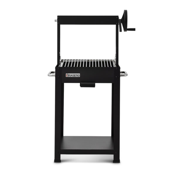 Barbecue charbon et bois Arona Barbecue Brasero Grille hauteur ajustable Manivelle Sur chariot tablette inferieure Brasero