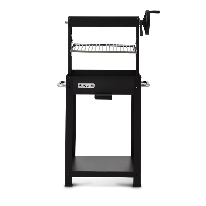 Barbecue charbon et bois Arona Barbecue Brasero Grille hauteur ajustable Manivelle Sur chariot tablette inferieure Brasero